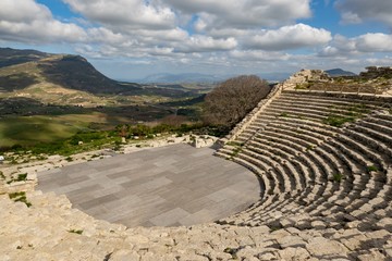 Greek Theater of Segesta (Teatro di Segesta) in a sunny day in Sicily