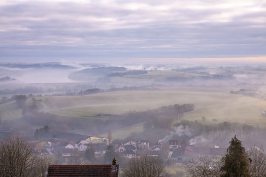 Foggy morning landscape in Langres France
