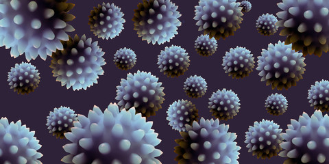 Fototapeta na wymiar Flu or HIV coronavirus floating in fluid microscopic view, pandemic or virus infection concept. Virus close-up