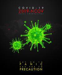 Obraz premium Corona virus 2019-nCov novel corona virus concept responsible for global flu outbreak and corona viruses influenza as dangerous flu strain cases as a pandemic. Microscope virus close up. 3d rendering.