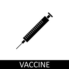 Fototapeta premium Black vaccine icon with a syringe. Use for your medical studies, vaccine infographics or hospital sites. - Vector