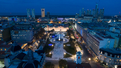 Aerial photo with drones. Plaza de Mayo (May square) in Buenos Aires, Argentina. It's the hub of the political life of Argentina.