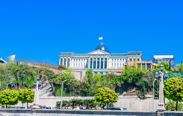 Obraz premium Tbilisi, Georgia. Presidential Administration Palace, Avlabari Residence. Uptown Of Avlabari District. Famous Landmark