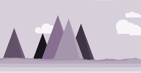 Moon and Mountains Panorame Generative Art background illustration