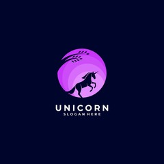 Vector Logo Illustration Unicorn Night Silhouette Style