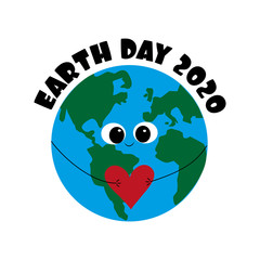 Cute smiley Earth Planet for Earth Day 2020. Good for poster, banner, textile print, design.