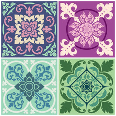 Set Of Ornamental Decorative Patterns Applied Thai Art Style