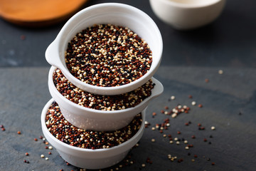 Set of quinoa Red, white and brown quinoa.