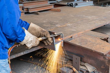 H-beam steel cutting with Hand Gas Cutting Torches.