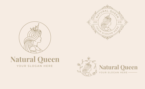 vintage queen logo design with badge template