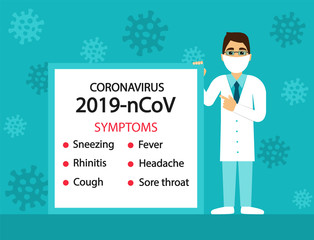 2019-nCoV. Symptoms coronavirus. Pandemic. Banner medicine