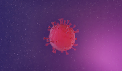 Coronavirus disease COVID-19 3D CGI single cell zoom microscope view with depth of field floating in air