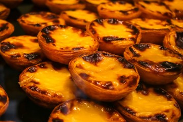 Pastel de nata. Dessert, cake in the form of a basket of puff pastry with custard. Portuguese dessert.