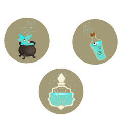 Magic icons a set of vector. Potion flask cauldron