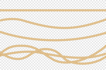 Realistic vector fiber ropes isolated on transparent background. - obrazy, fototapety, plakaty