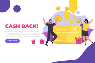 Money cash back, online banking, money growth concept. Flat vector  illustration.