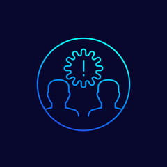 infection icon with virus and people, line