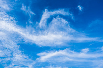 Naklejka na ściany i meble blue sky horizontal with beautiful puffy fluffy clouds with sunlight, abstract nature background