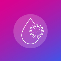 virus and water drop icon, line vector