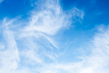 blue sky horizontal with beautiful puffy fluffy clouds with sunlight, abstract nature background