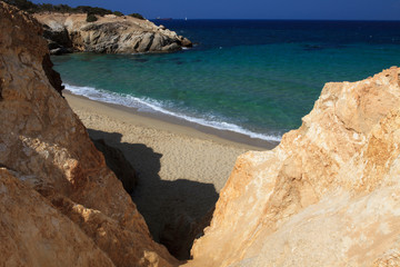 Alyko beach, Naxos / Greece - August 24, 2014: Alyko beach view in Naxos, Cyclades Islands, Greece - obrazy, fototapety, plakaty