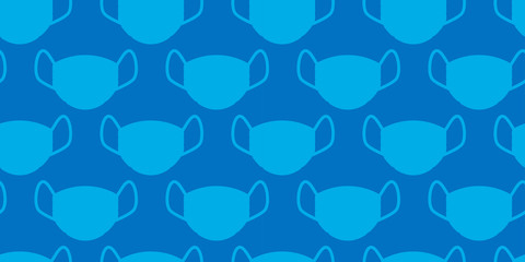 seamless pattern with blue medical face masks on dark blue background. Modern abstract design for paper, cover and fabric