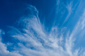 blue sky horizontal with beautiful puffy fluffy clouds with sunlight, abstract nature background