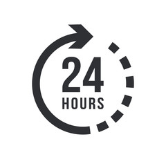 24 hours clock sign icon in flat style. Twenty four hour open vector illustration on white isolated background. Timetable business concept.