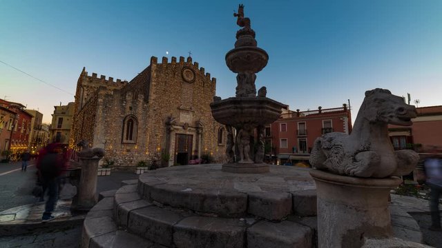 Timelapse view of the cathedral of Taormina in Sicily