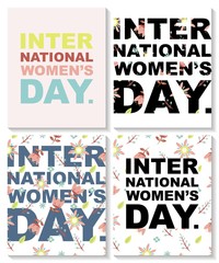 Set of postcards with a floral pattern for International Women's day. The eighth of March.