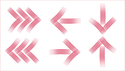Red pen drawn arrow icon set forward, reverse, up, down, left and right for business, life, technology or education concepts.