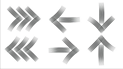 Black pen drawn arrow icon set forward, reverse, up, down, left and right for business, life, technology or education concepts.