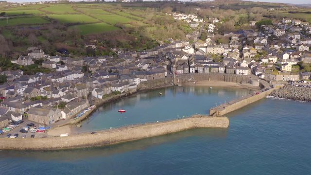 Mousehole Village and Port in Cornwall UK Aerial