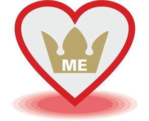 Red hearth with crown and text ME.