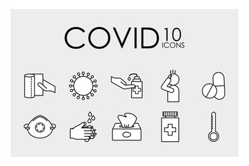 10 designs Covid 19 line style icon set vector