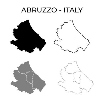 Abruzzo Map Vector - Abruzzo Region Italy Blank map set black silhouette,outline with provinces border and boundaries vector illustration isolated on white