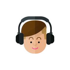 Men enjoys the music. men in headphones listening to music flat icon design
