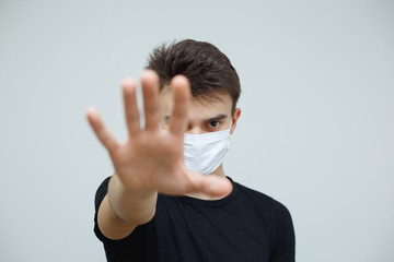 Coronavirus infection concept. COVID-19 respiratory illness. Wearing filter for defense from corona...