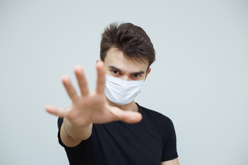 Coronavirus infection concept. COVID-19 respiratory illness. Wearing filter for defense from corona virus.