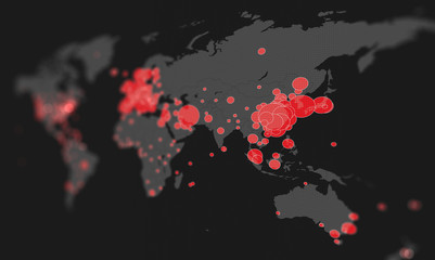 Map of the spread of the covid-19 virus by countries in perspective screen with bokeh