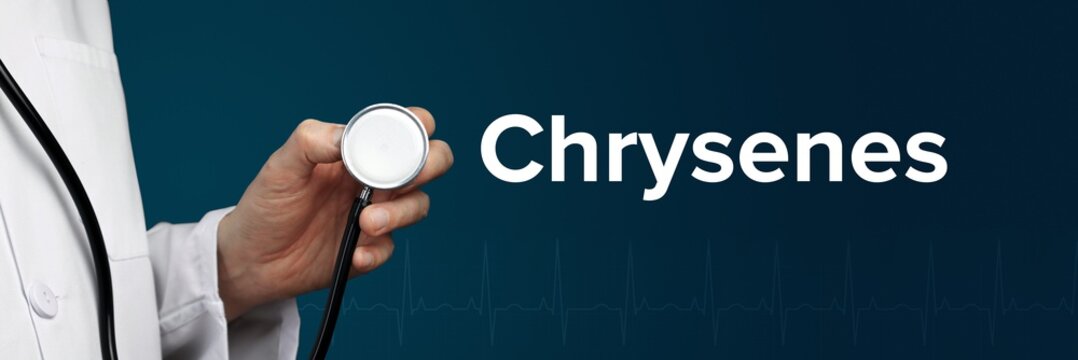 Chrysenes. Doctor in smock holds stethoscope. The word Chrysenes is next to it. Symbol of medicine, illness, health