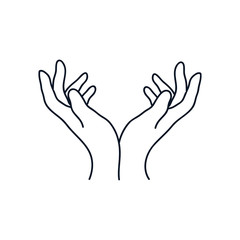 delicate opened hands icon, line style, minimalist tattoo concept