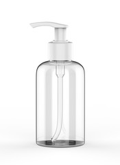 Blank Plastic Bottle with Pump Dispenser For Branding, 3d render illustration.