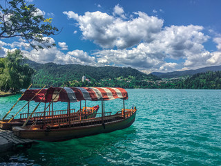 A summer boat trip around the lake Bled in Slovenia
