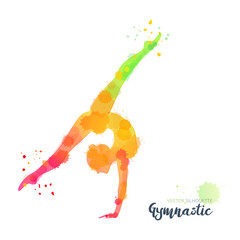 Silhouettes of a gymnastic girl. Vector watercolor illustration on white background