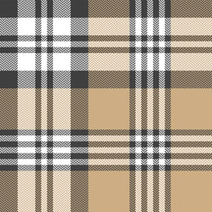 Plaid pattern background. Seamless neutral vector tartan check plaid texture in grey, beige, and white for flannel shirt, scarf, blanket, and other modern textile design.