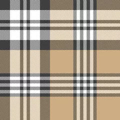 Behang Tartan Geruite patroon achtergrond. Naadloze neutrale vector tartan check geruite textuur in grijs, beige en wit voor flanellen shirt, sjaal, deken en ander modern textielontwerp.