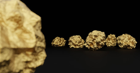 Gold nugget with blur foreground isolated on blackground