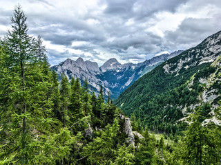 Fototapeta na wymiar Hiking trail in the Jules Alpes in Slovenia