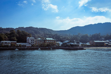 Miyajima, Japan - January 02, 2020:  Ferry Seaside of the Itsukushima Island